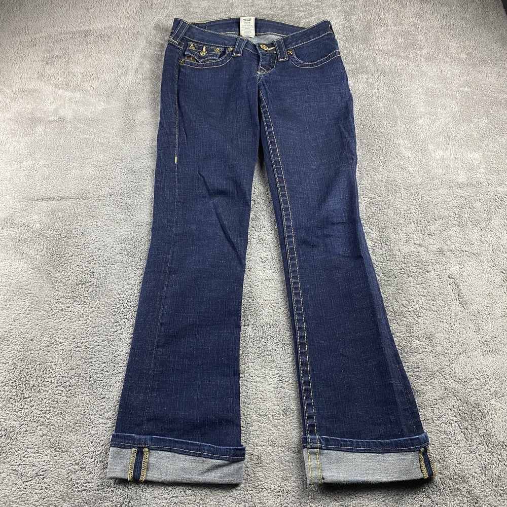 True Religion Becky Bootcut Flare Jeans Womens 25 Blue Low Rise Cuffed